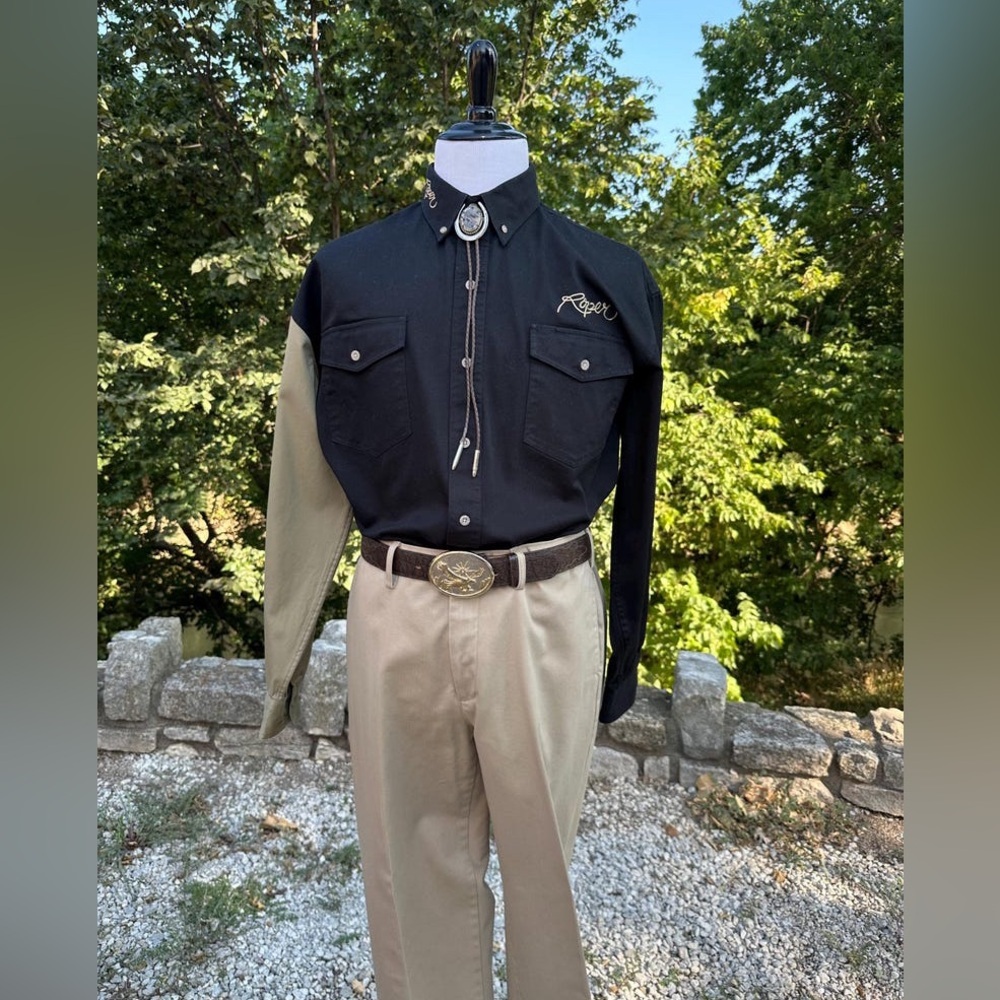 Roper Vintage Western Shirt, Black and Tan,‎ Size 2XL Black and Tan Men's Shirt - Picture 2 of 15